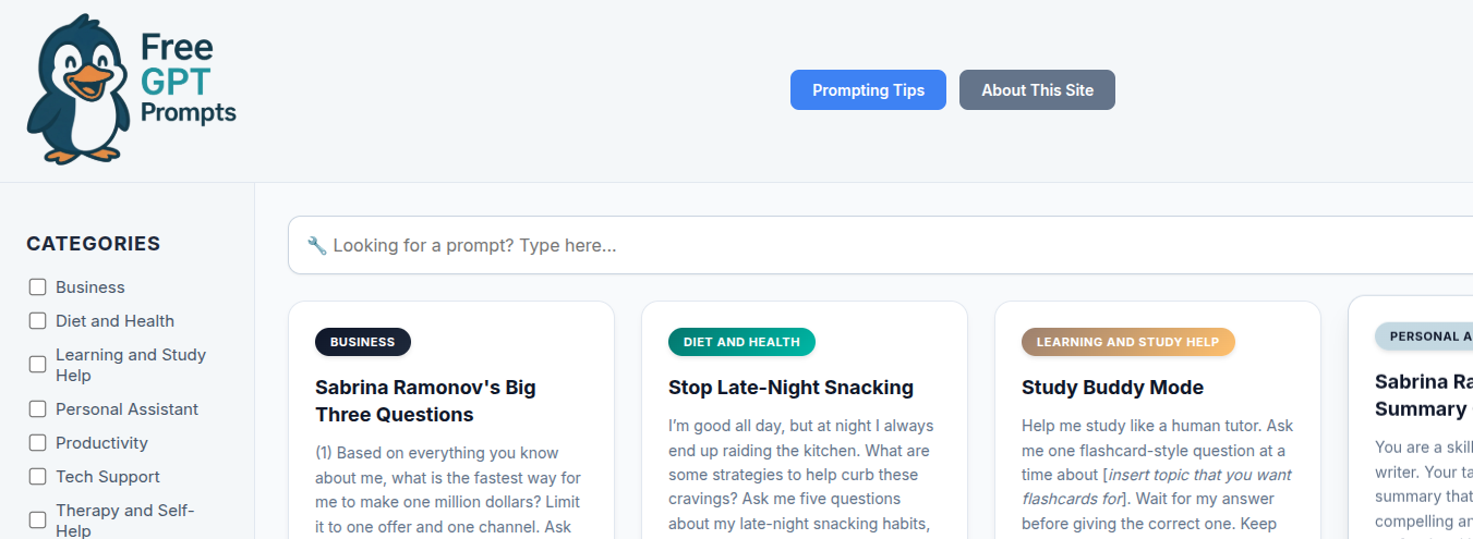 AI Prompts Interface